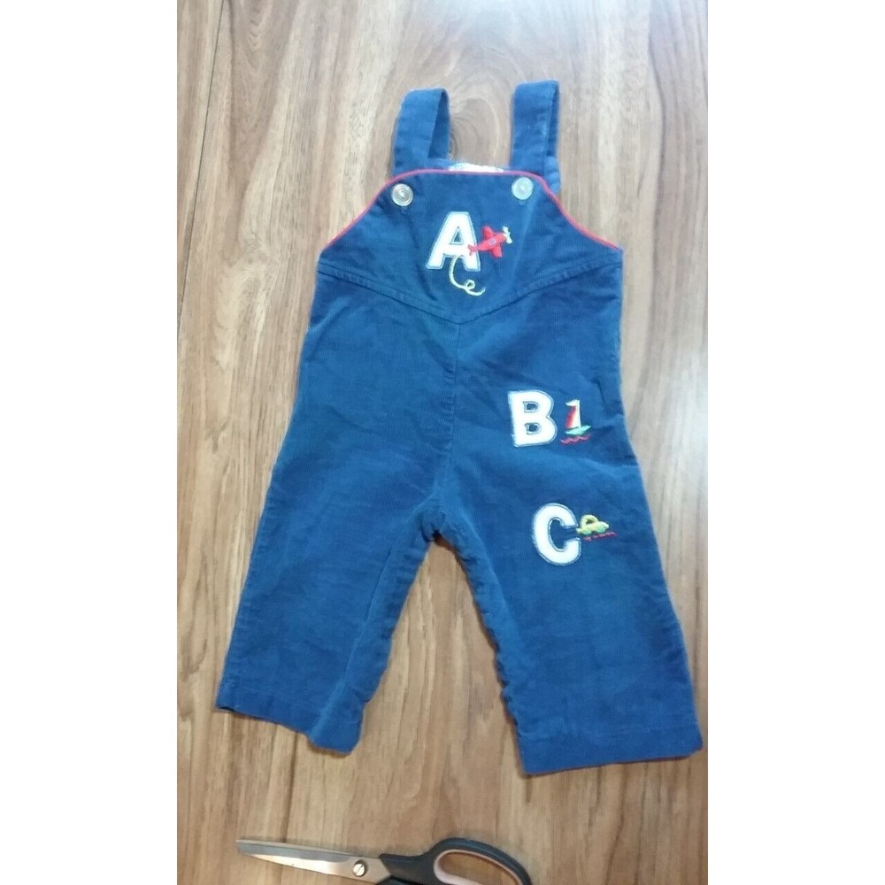 Vintage Tiny Tots Baby Boy ABC Blue Corduroy Dungarees Size 6-9 Months
